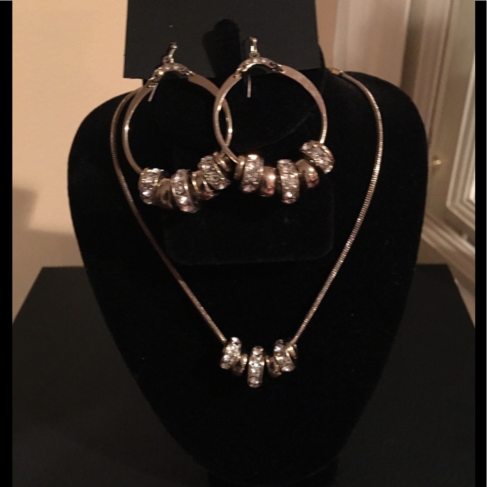 2 pc Silvertone Necklace & Earring Set